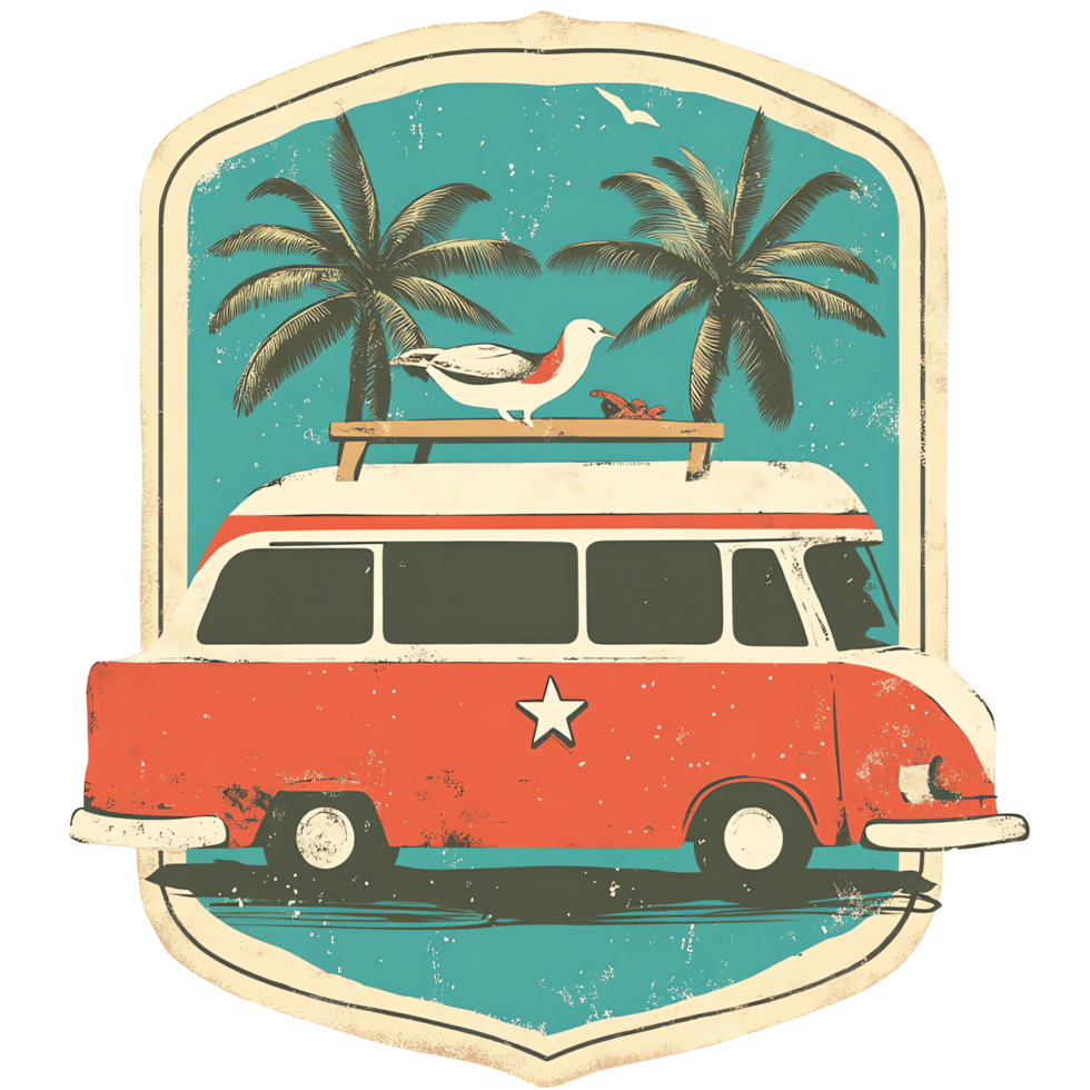 Vintage Van, Palm Trees, Ocean View png