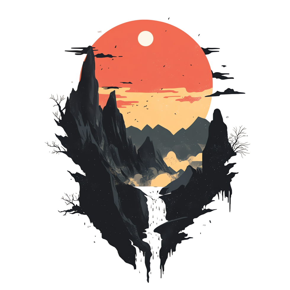 Mountain Sunset Landscape Art png