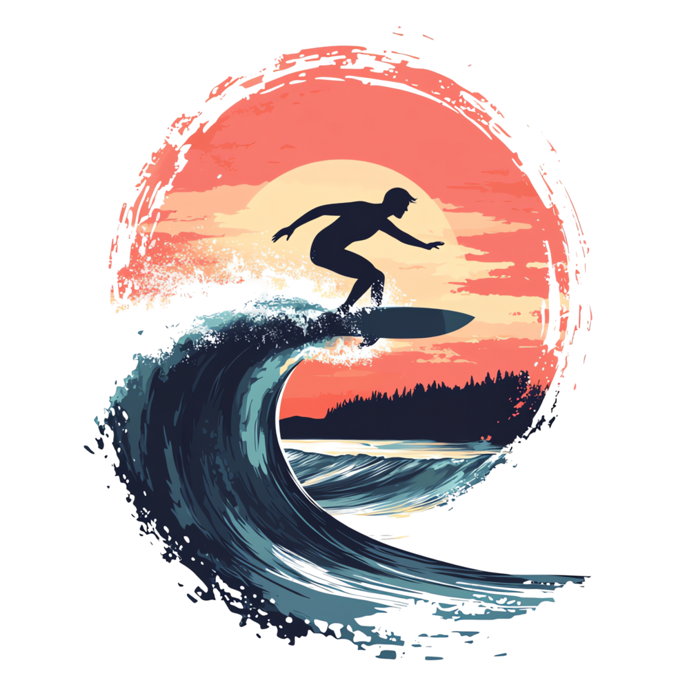 Sunset Surf Ocean Wave Rider png