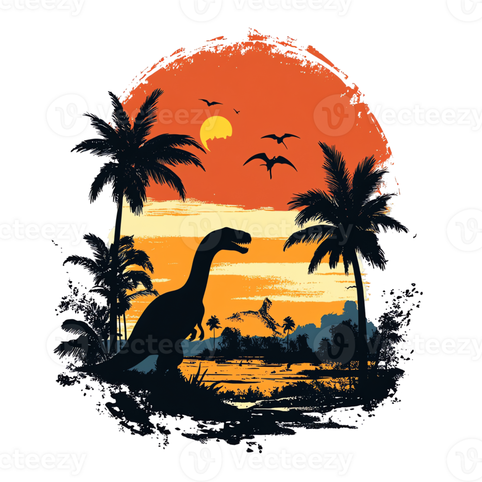 t rex silhouette silhouette of a dinosaur in the jungle at sunset png