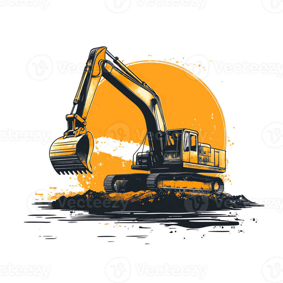 Excavator Sunset Heavy Equipment Illustration png