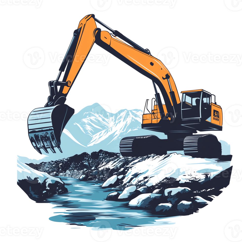 Excavator in Mountainous Terrain png
