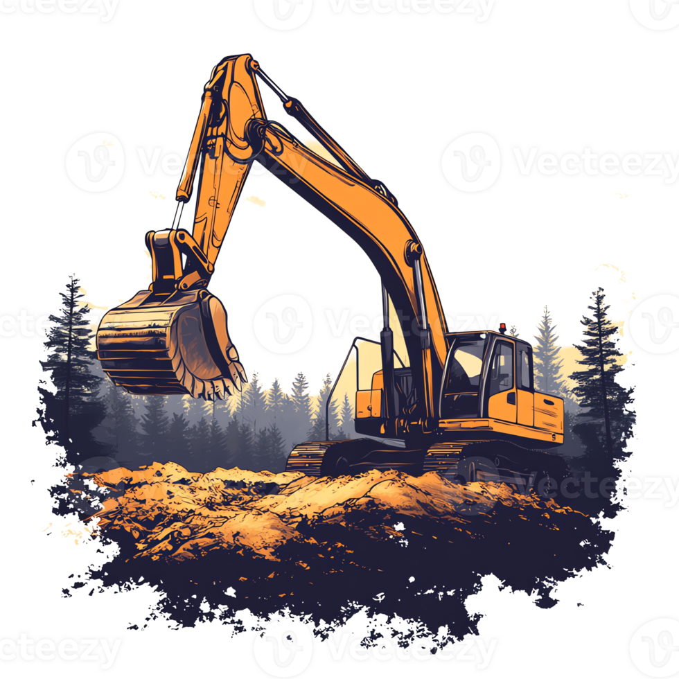 Excavator in Forest Digging, Construction png