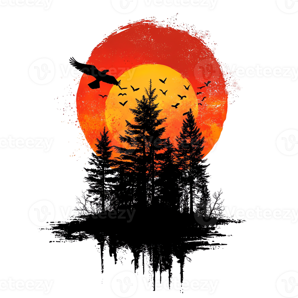 Sunset Forest Birds in Flight png