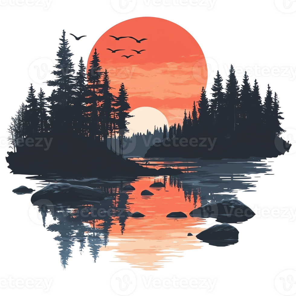 Sunset Reflection in Forest Lake png