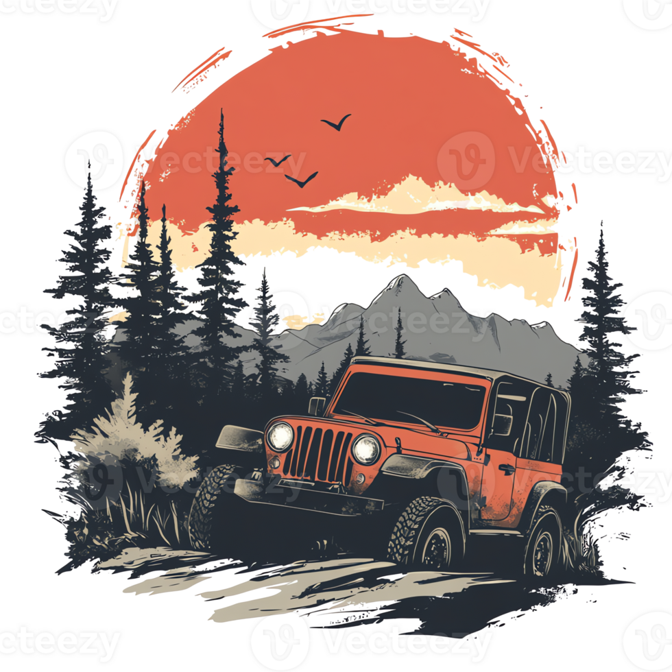 an image of a jeep driving through the forest png
