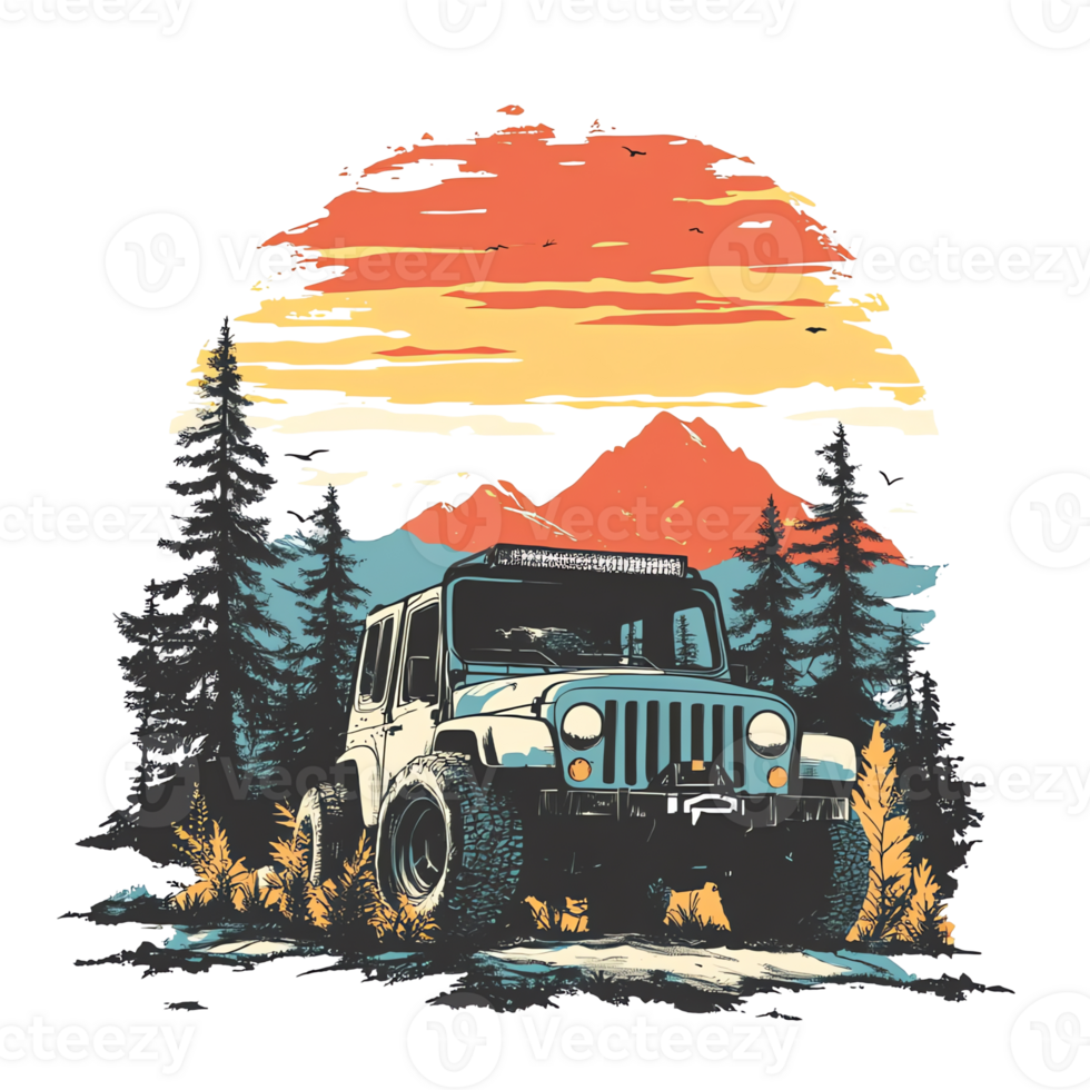 jeep driving through the mountains and forest png