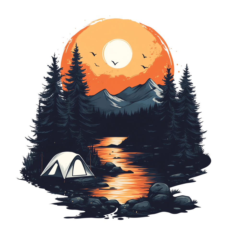 Sunset Camping Lake, Mountains, and Tent png