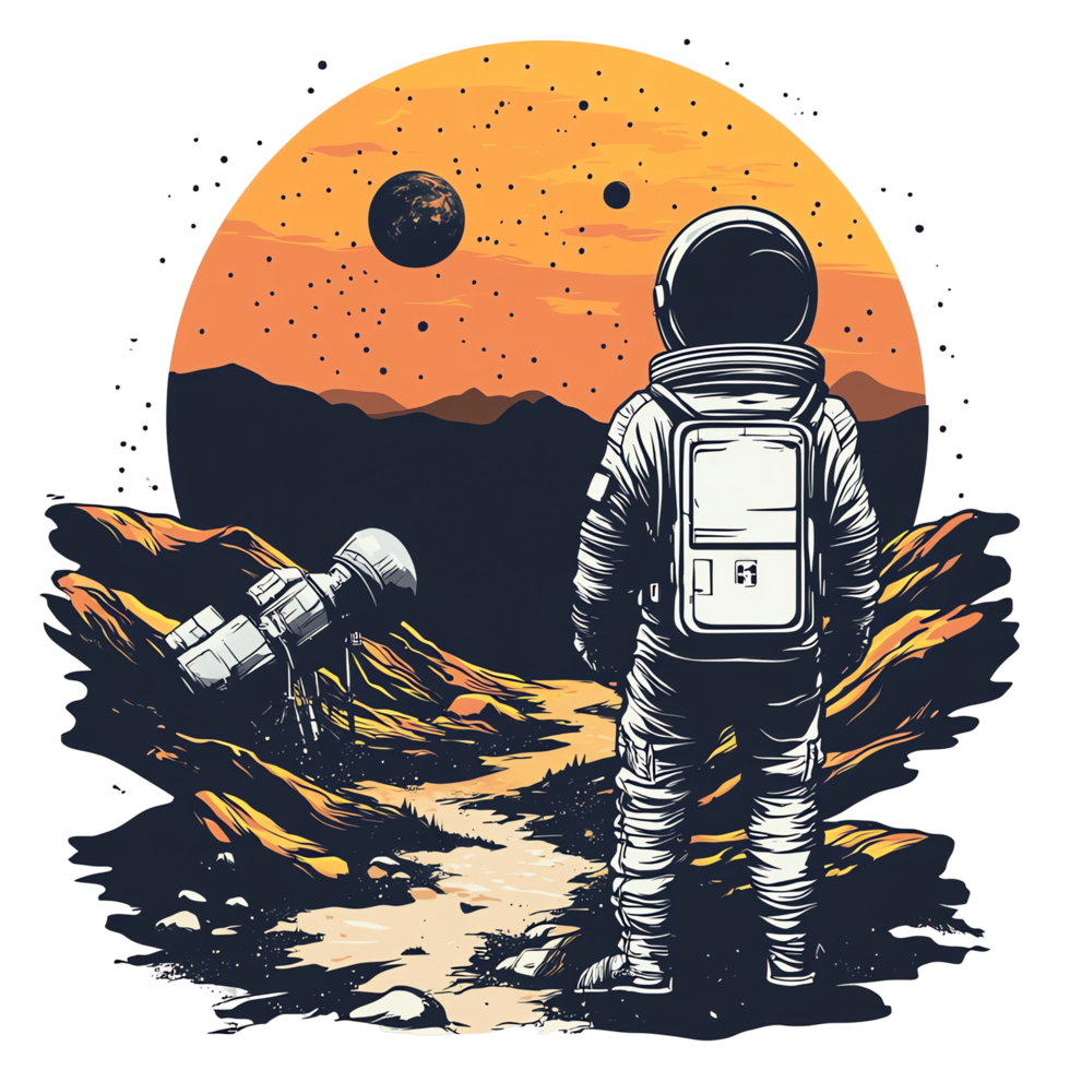 Astronaut on Planet t shirt design concept png