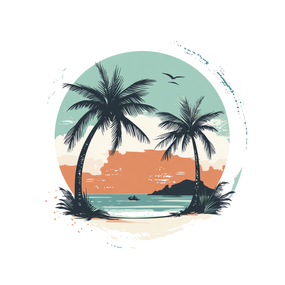 Sunset Palm at Beach Scene t shirt design concept png