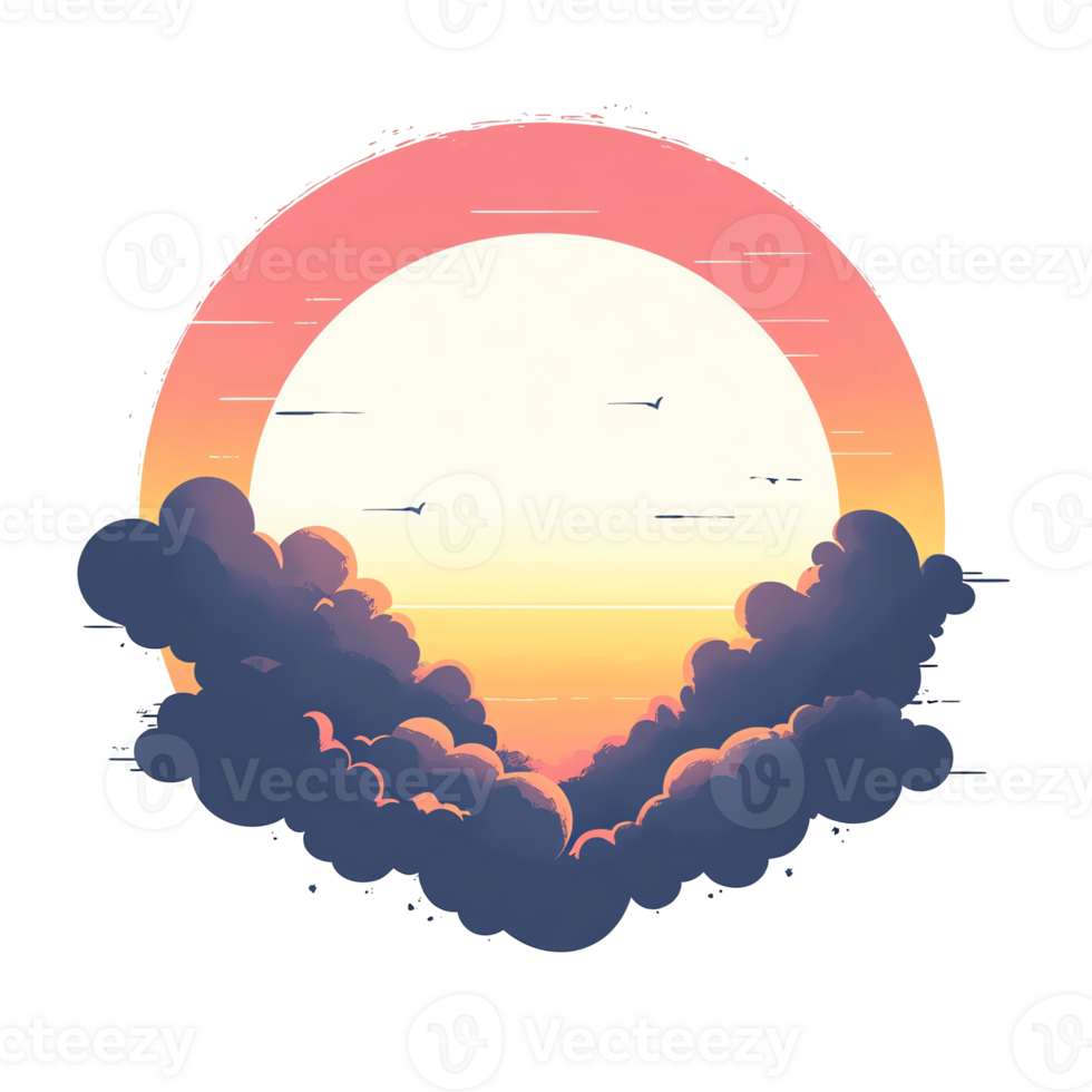 sunset with clouds and sun on transparent background png