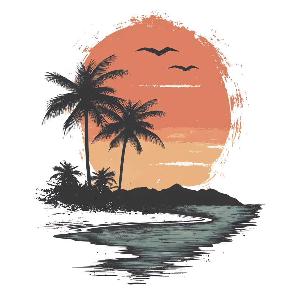 Sunset Palms Tropical Island Scene png