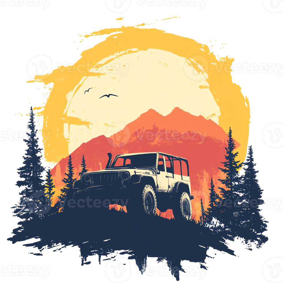 an image of a jeep driving through the mountains png
