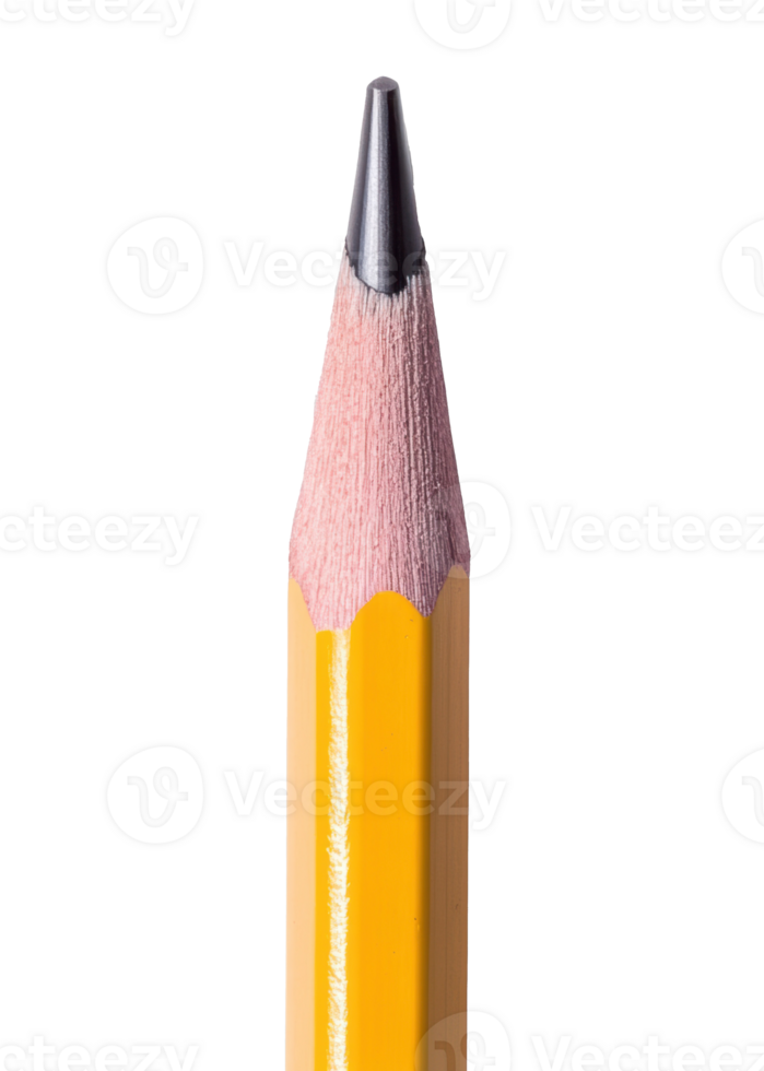 Close-up view of a yellow pencil showcasing sharpened tip and texture png