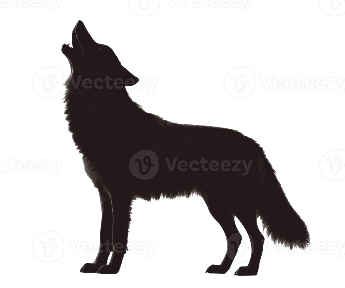 Howling wolf silhouette in nature with moon background png