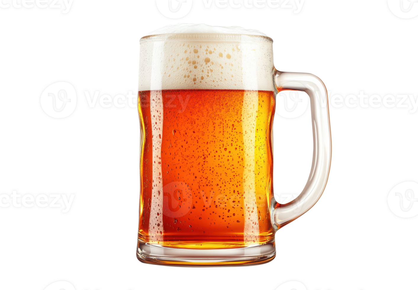 Refreshing golden beer in a glass mug with frothy top png