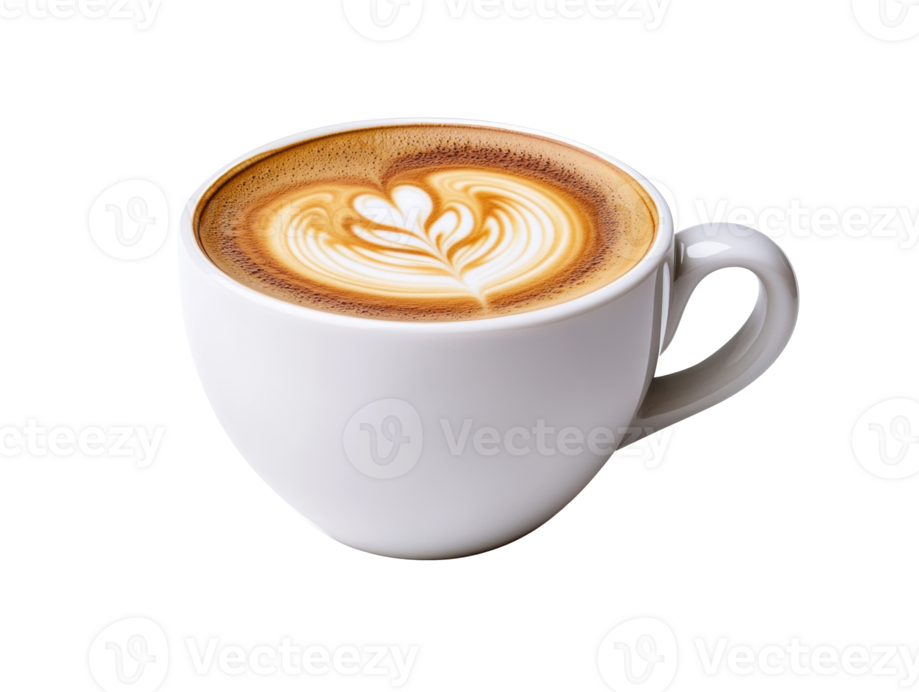 Warm coffee with heart-shaped latte art in a ceramic cup png