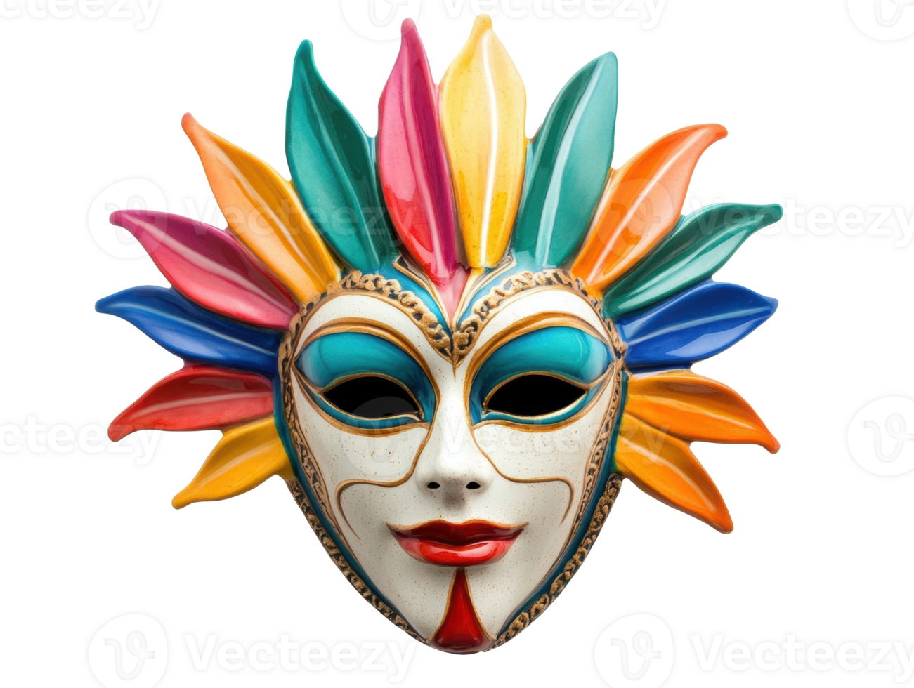 Vibrant carnival mask with colorful feathers for festive occasions png