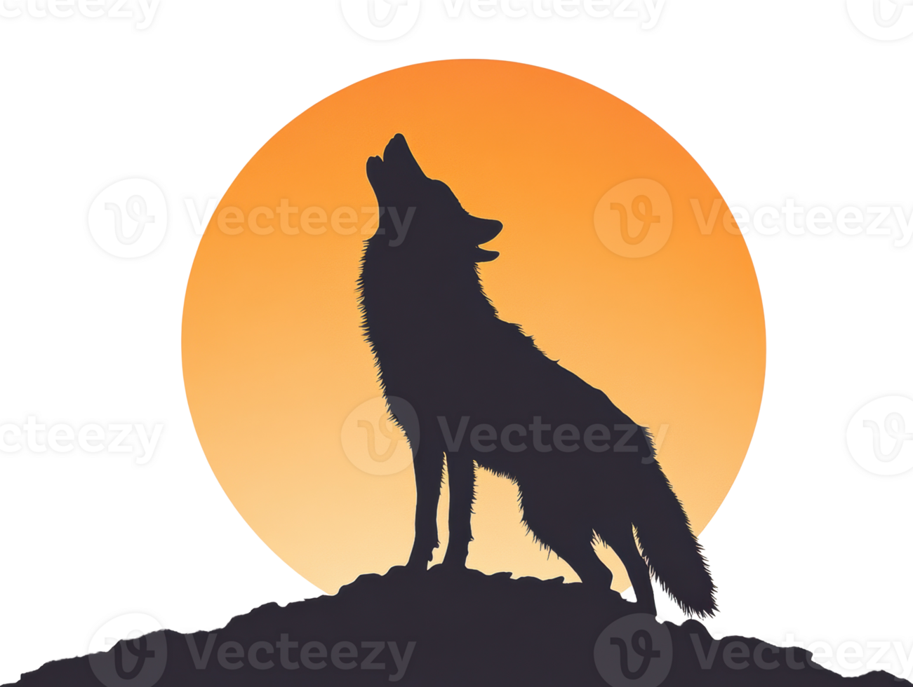 Wolf howling at sunset silhouette for design projects png