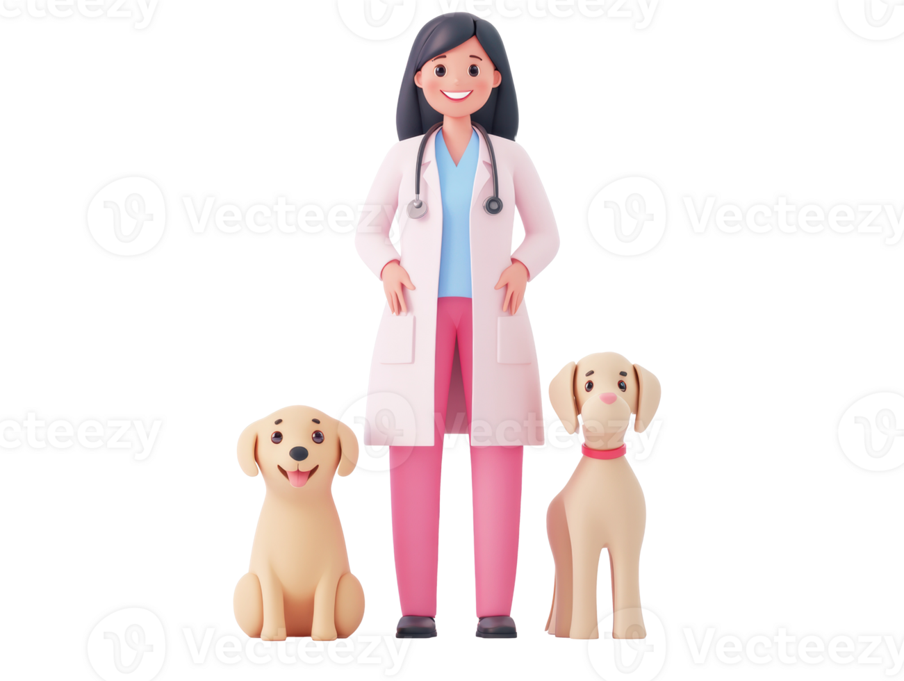 Caring veterinarian with happy dogs and friendly atmosphere png
