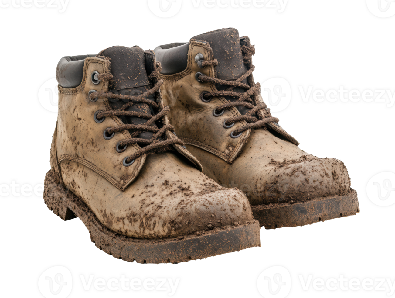 Durable work boots covered in mud after outdoor activities png