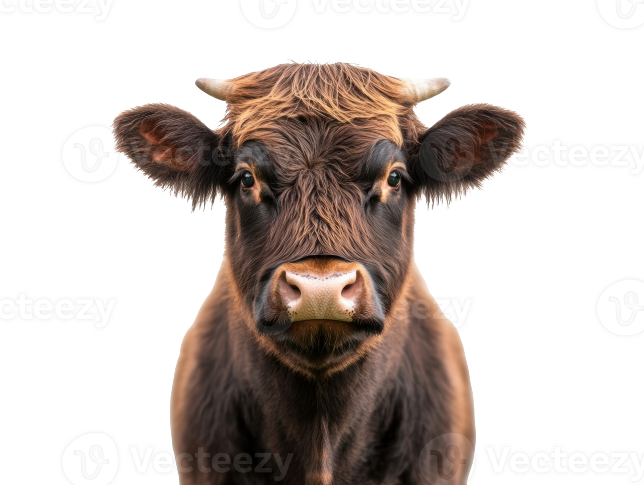 A close-up view of a brown cow showing its curious expression png