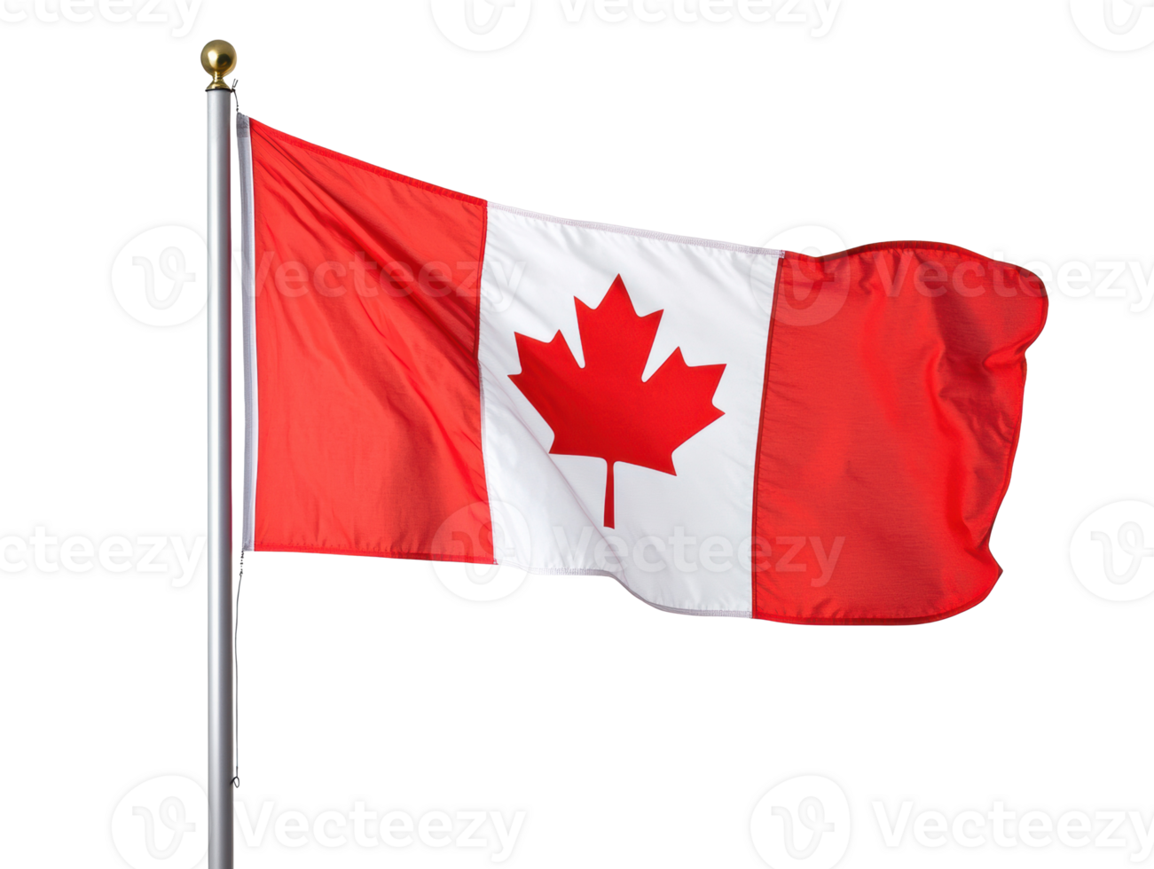 Canada flag waving in the wind against a clear sky background png