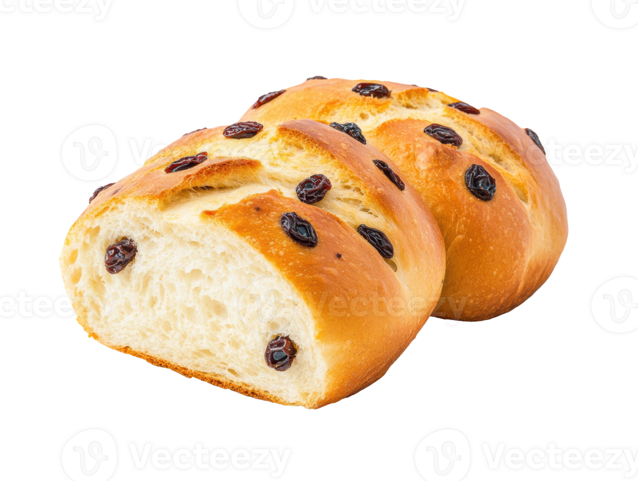 Golden brown sweet bread filled with plump raisins sits invitingly png