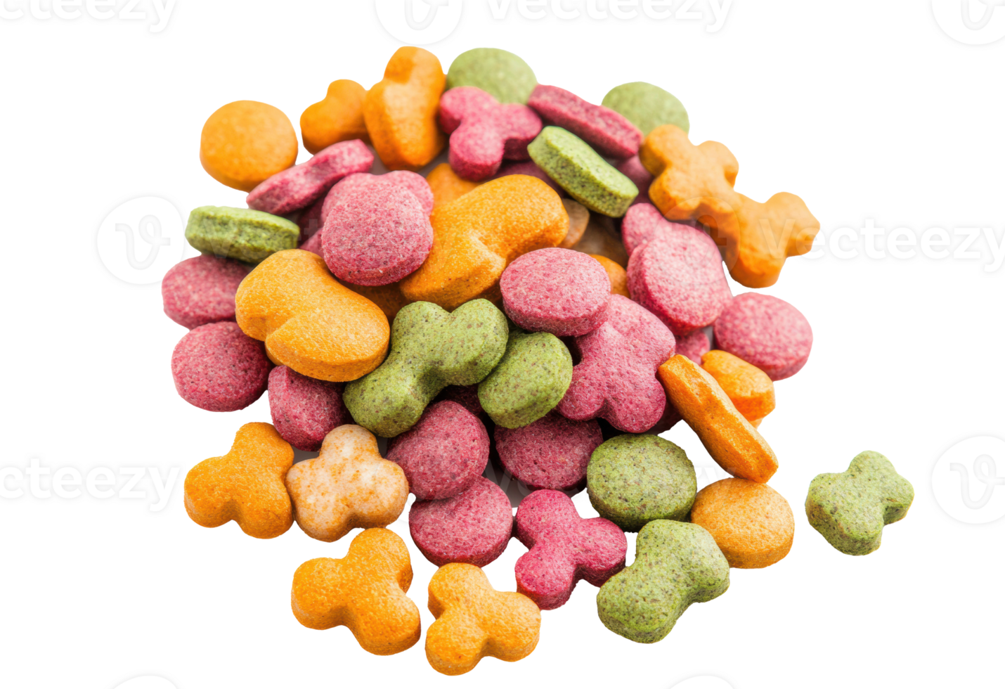 Colorful dog treats in various shapes for pet enjoyment png
