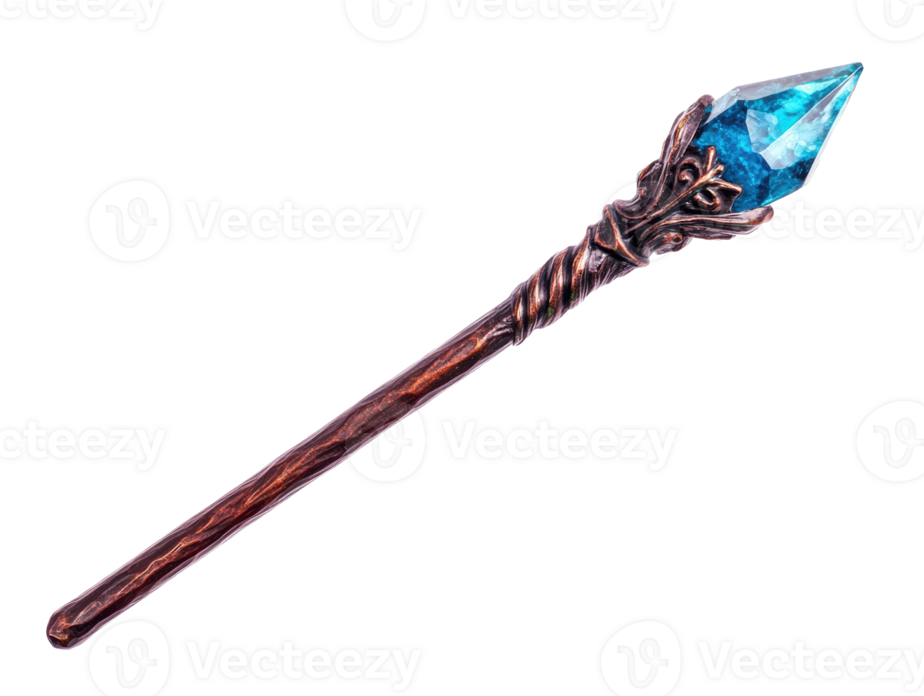 Magical wand with blue crystal tip for fantasy themes and designs png