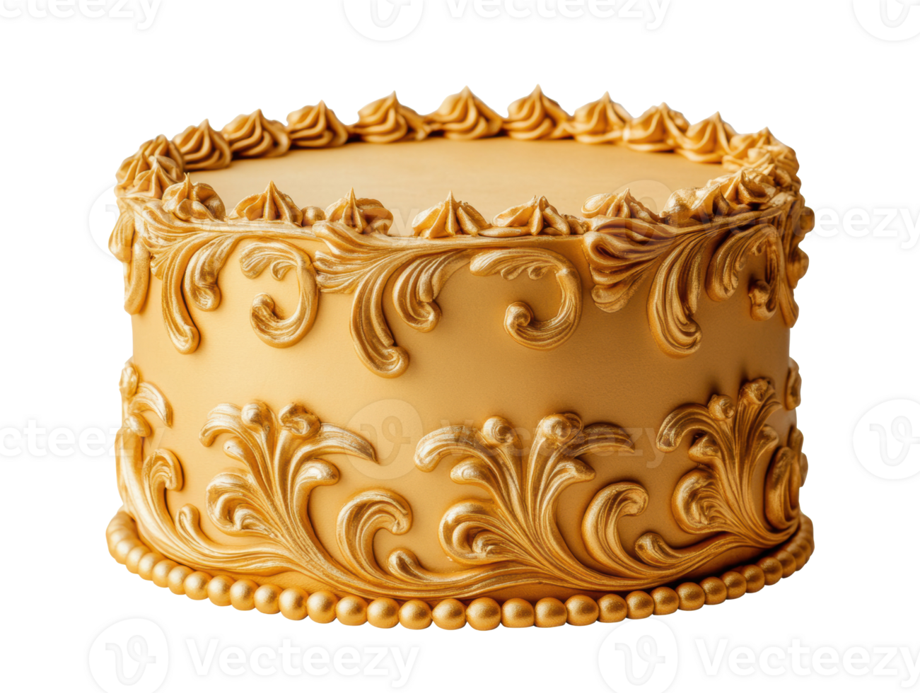 Elegant cake with intricate gold frosting for celebrations png