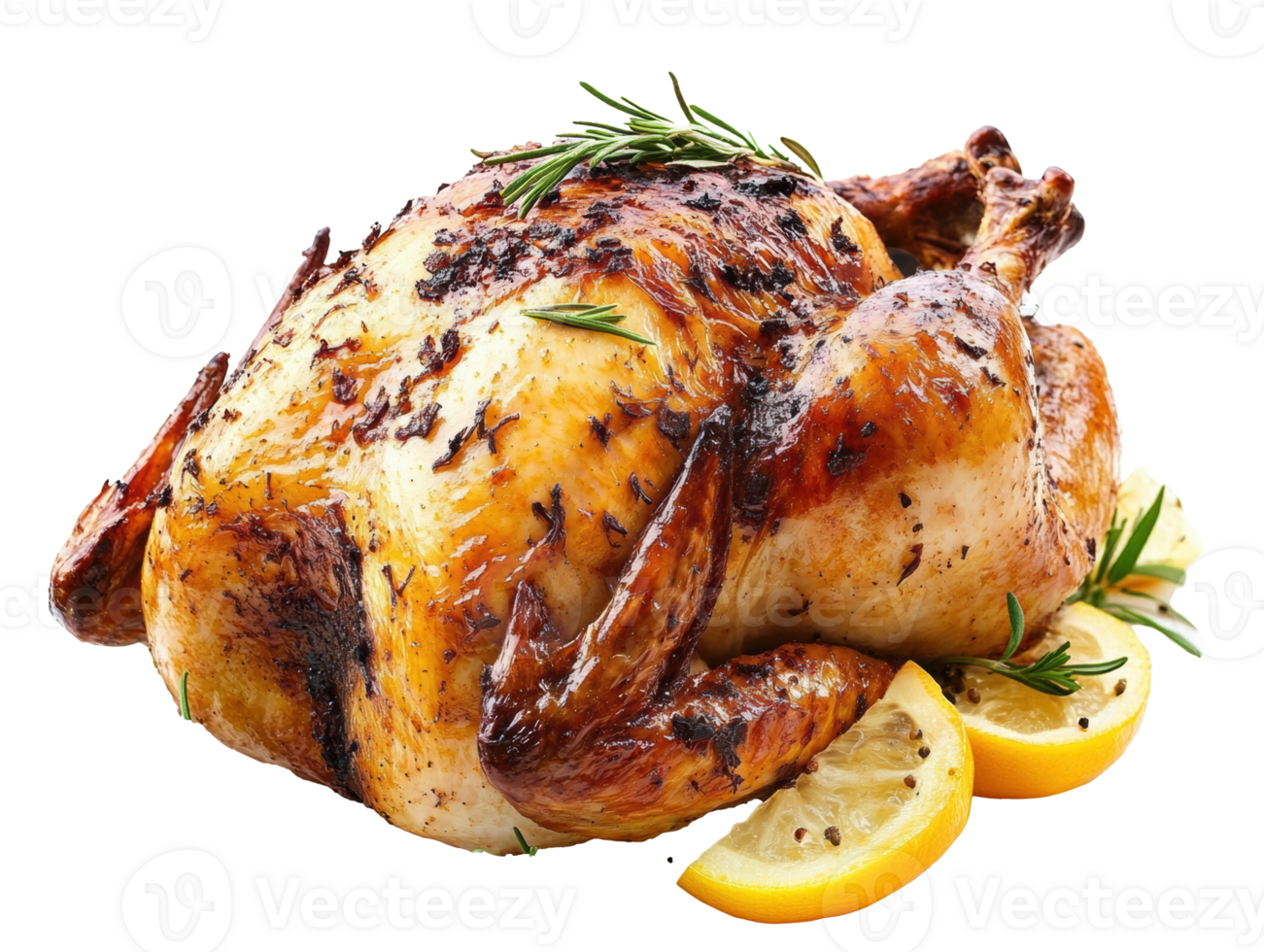 Juicy roasted chicken with herbs and lemon slices for meals png
