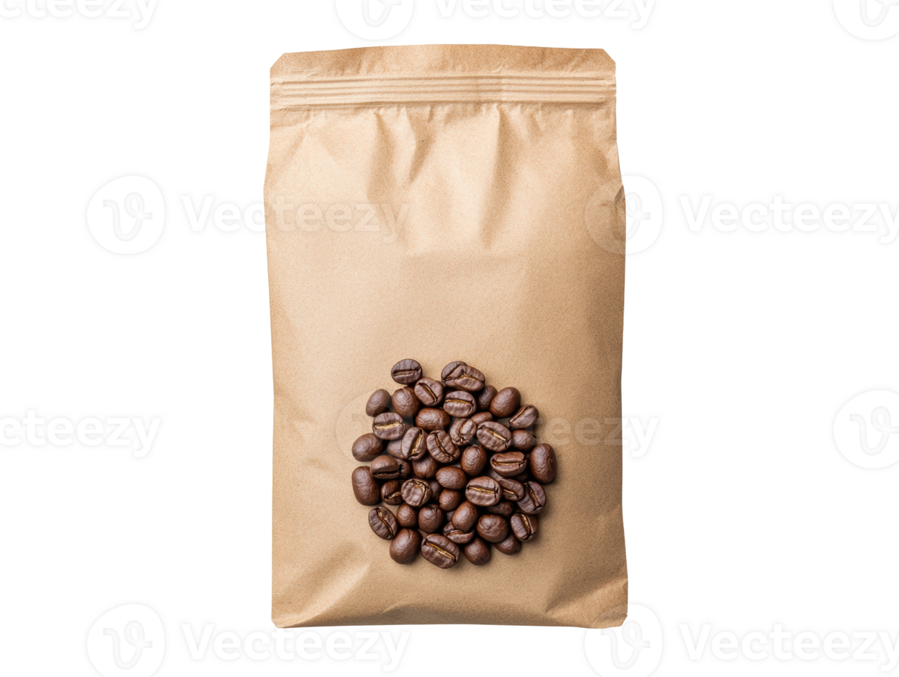 Fresh coffee beans packaged in a brown bag for retail display png