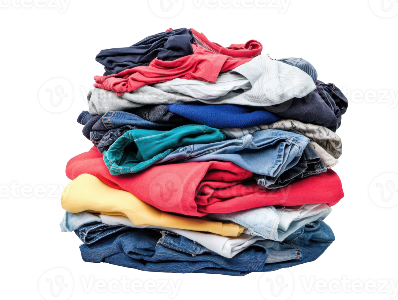 Pile of assorted laundry ready for washing and organizing at home png