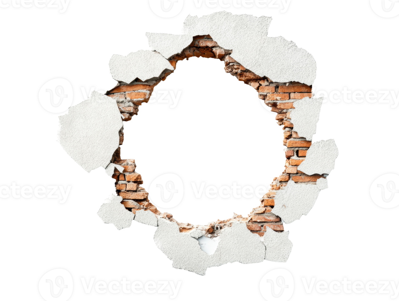 Broken wall with exposed bricks creating an empty space for design png