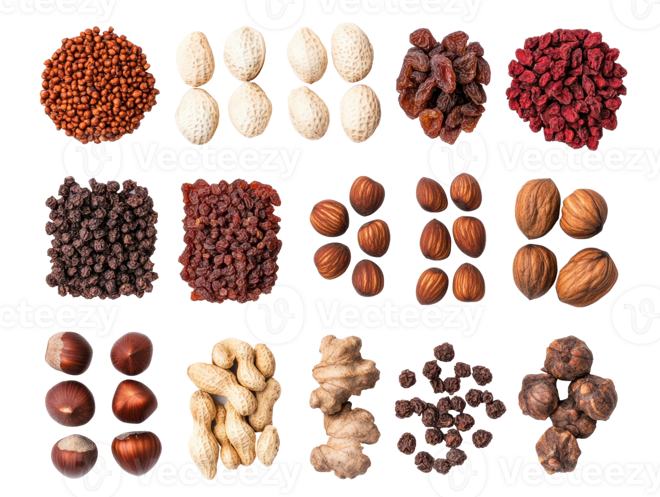 Variety of nuts and dried fruits for healthy snacking options png
