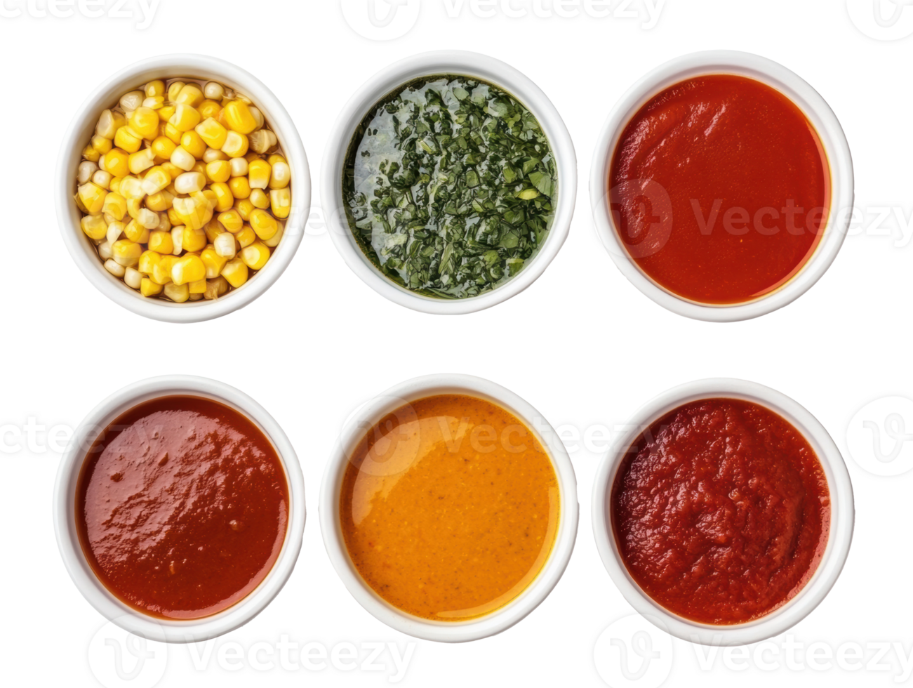 Variety of sauces and corn for culinary creations and meals png