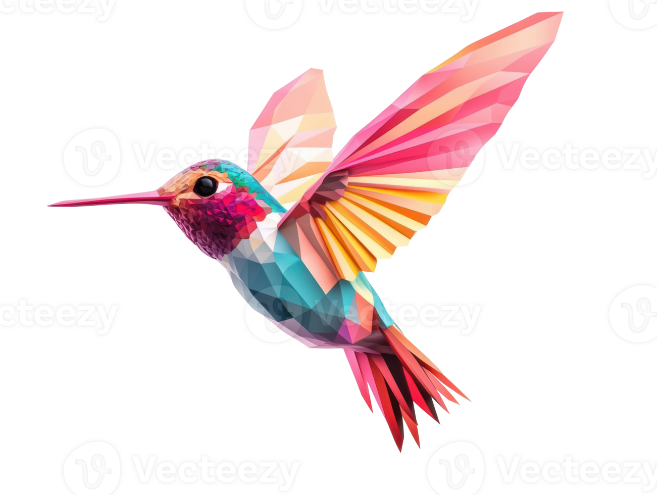 Colorful polygonal hummingbird in flight design for art project png