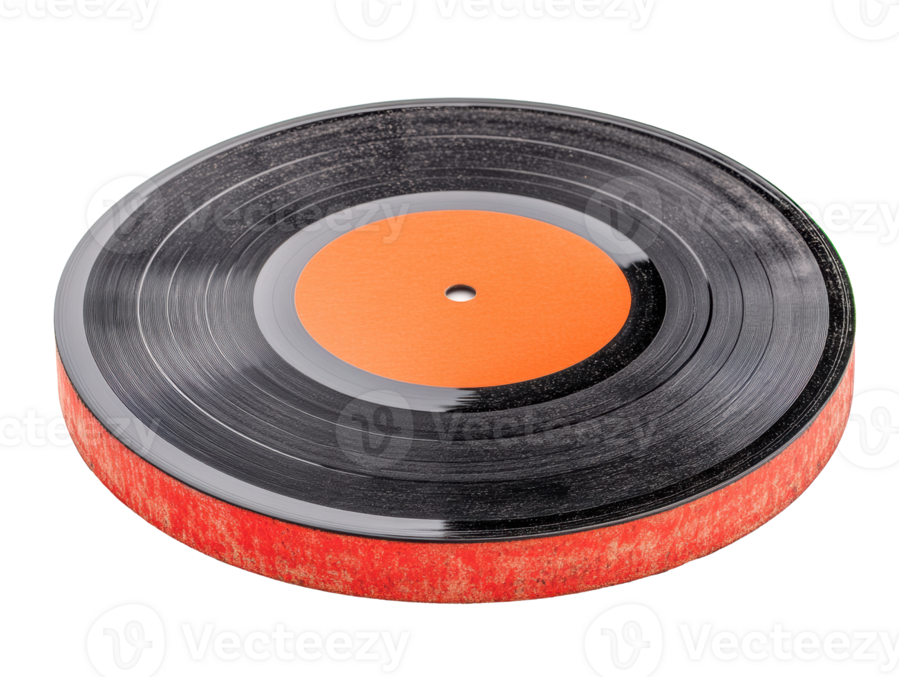 Vintage vinyl record on display with a bright orange label png