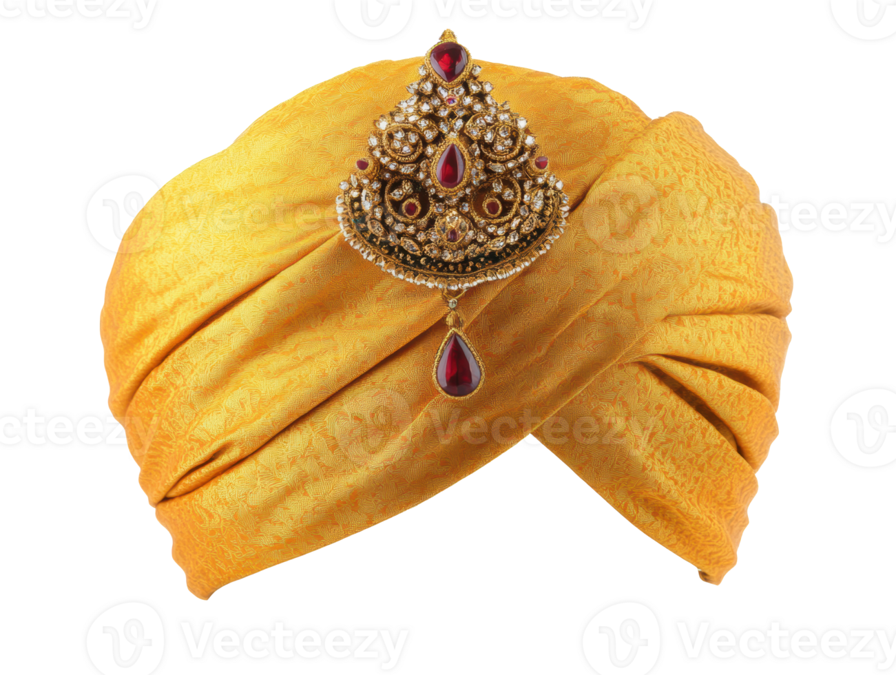 Elegant yellow turban with ornate embellishments for festive occasions png