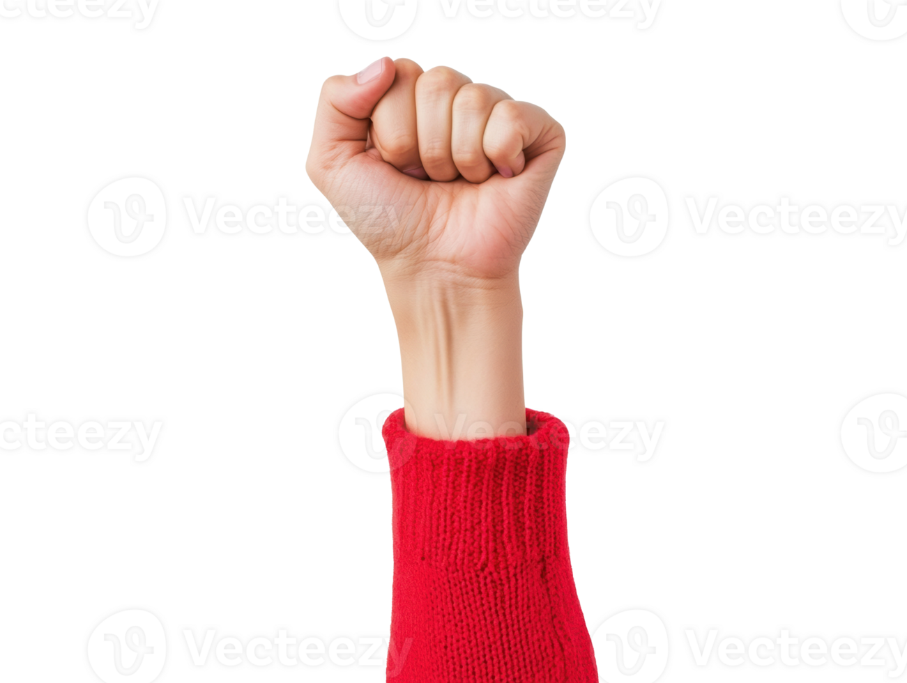 Empowerment movement symbol with raised fist and red sweater sleeve png