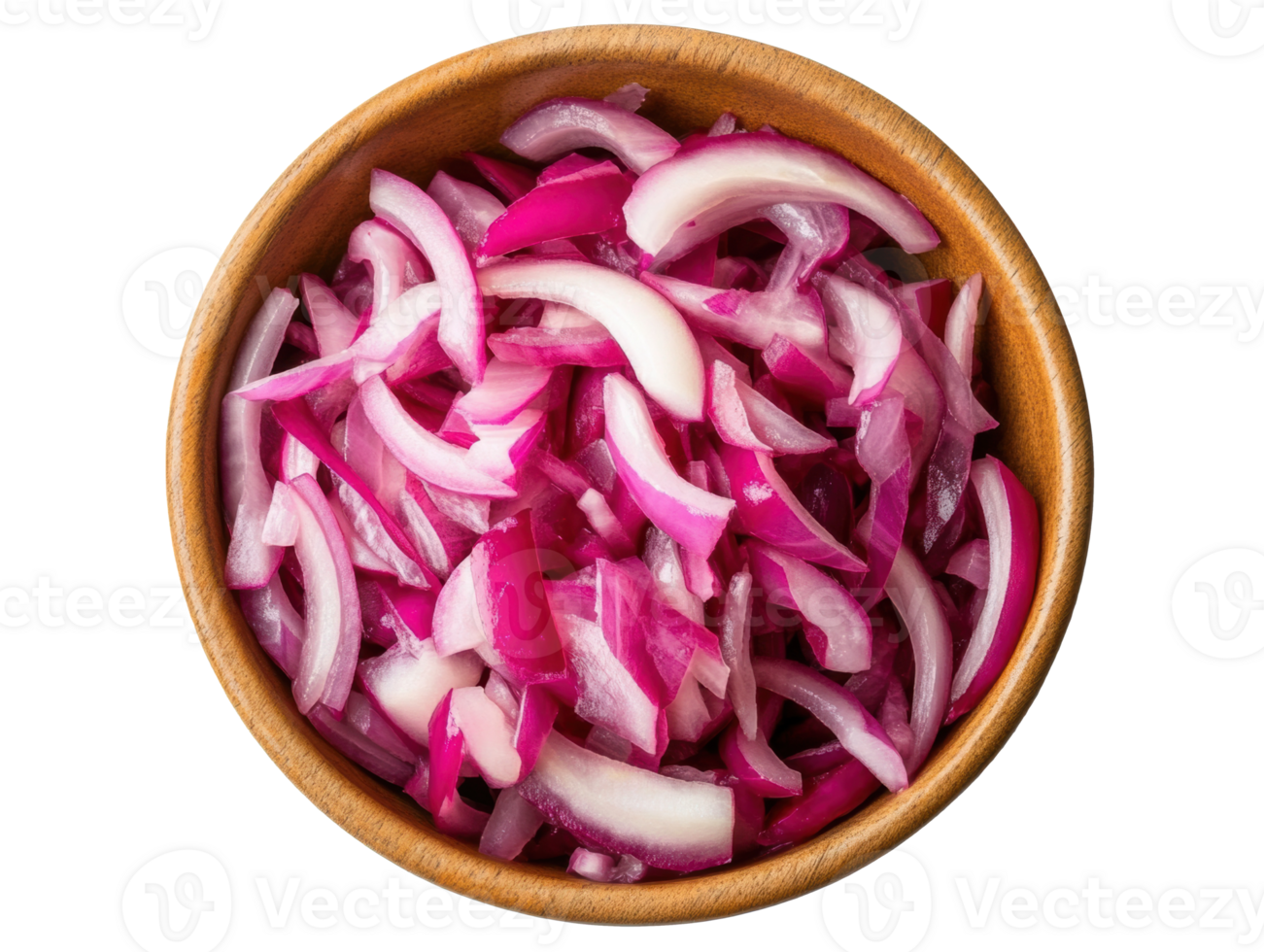 Healthy pickled red onions in a wooden bowl for culinary dishes png