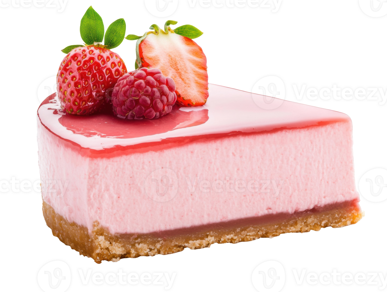 Berry cheesecake slice with fresh strawberries and raspberries png