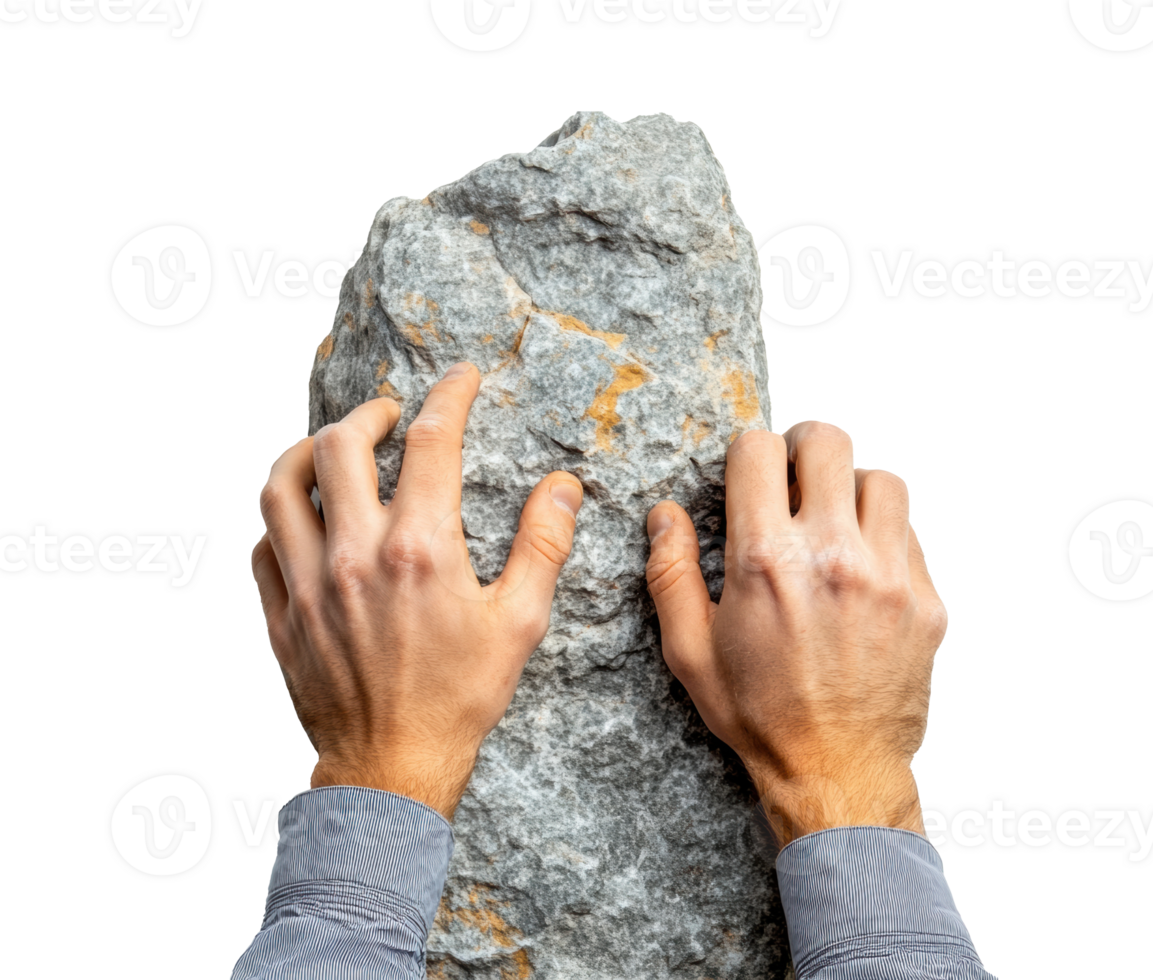 Strength and determination in rock climbing activity on rugged terrain png