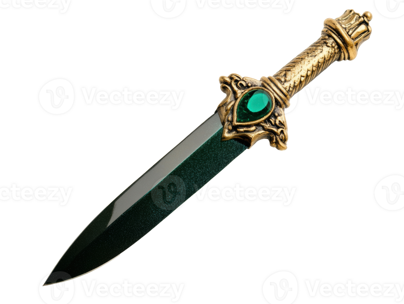 Elegant dagger with emerald accent and ornate handle design png