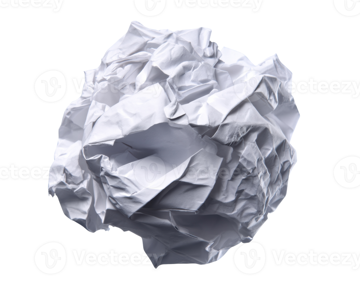 Crumpled white paper ball for creative projects png