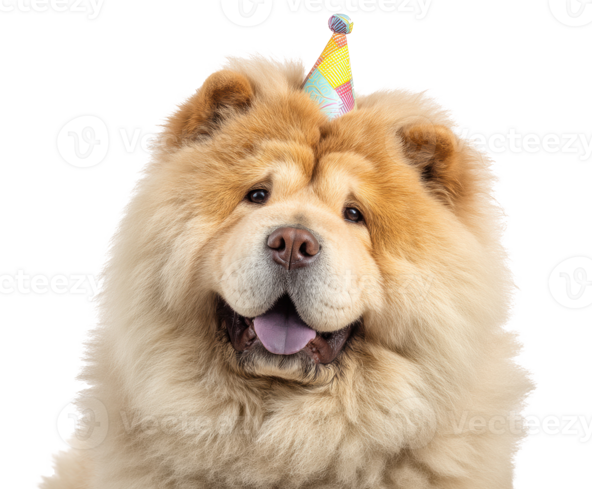 Festive celebration with a cheerful chow chow wearing a party hat png
