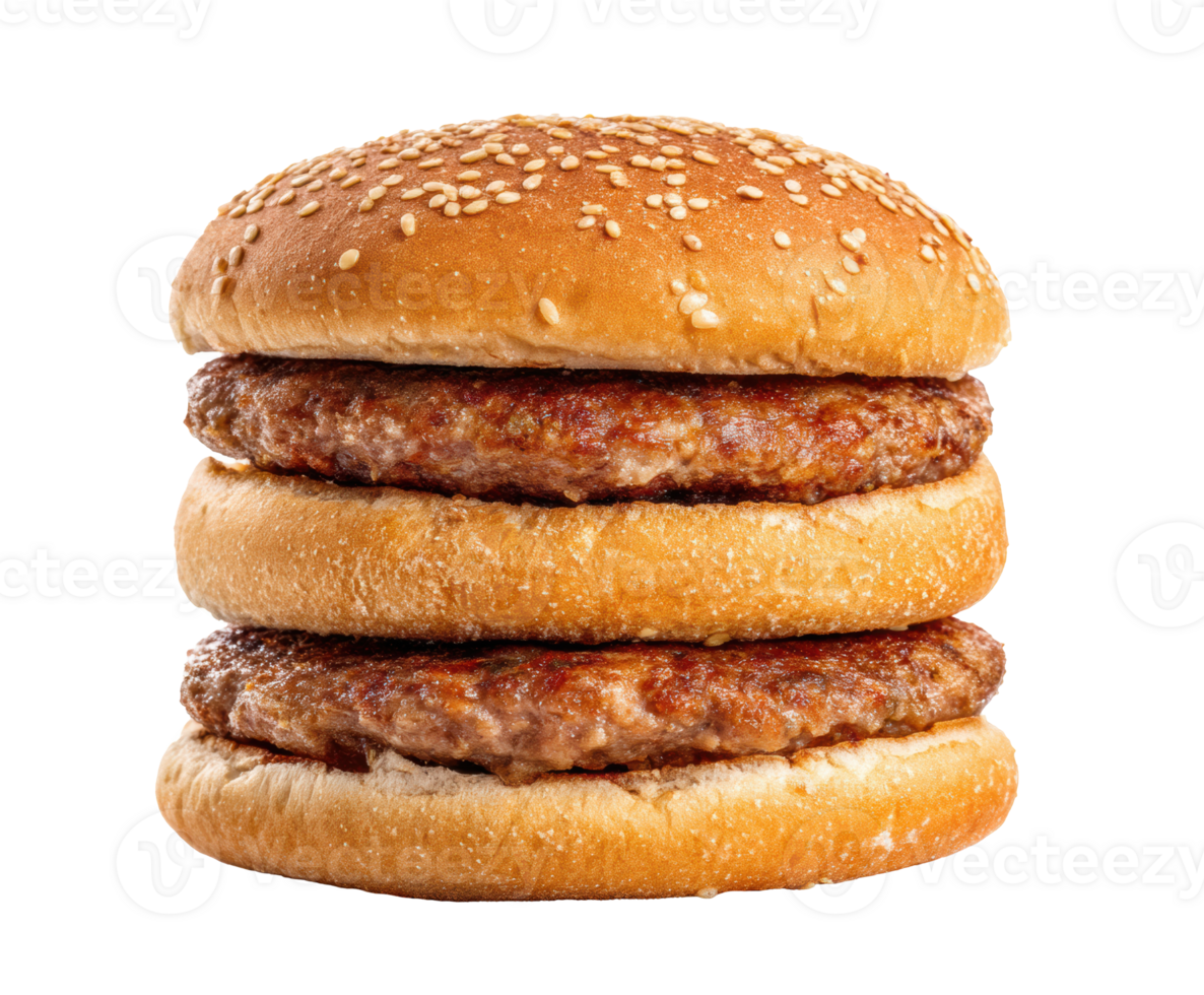 Juicy double burger stacked with two beef patties and sesame bun png