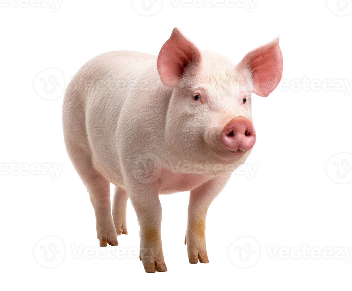 Domestic pig standing calmly in a bright indoor setting png