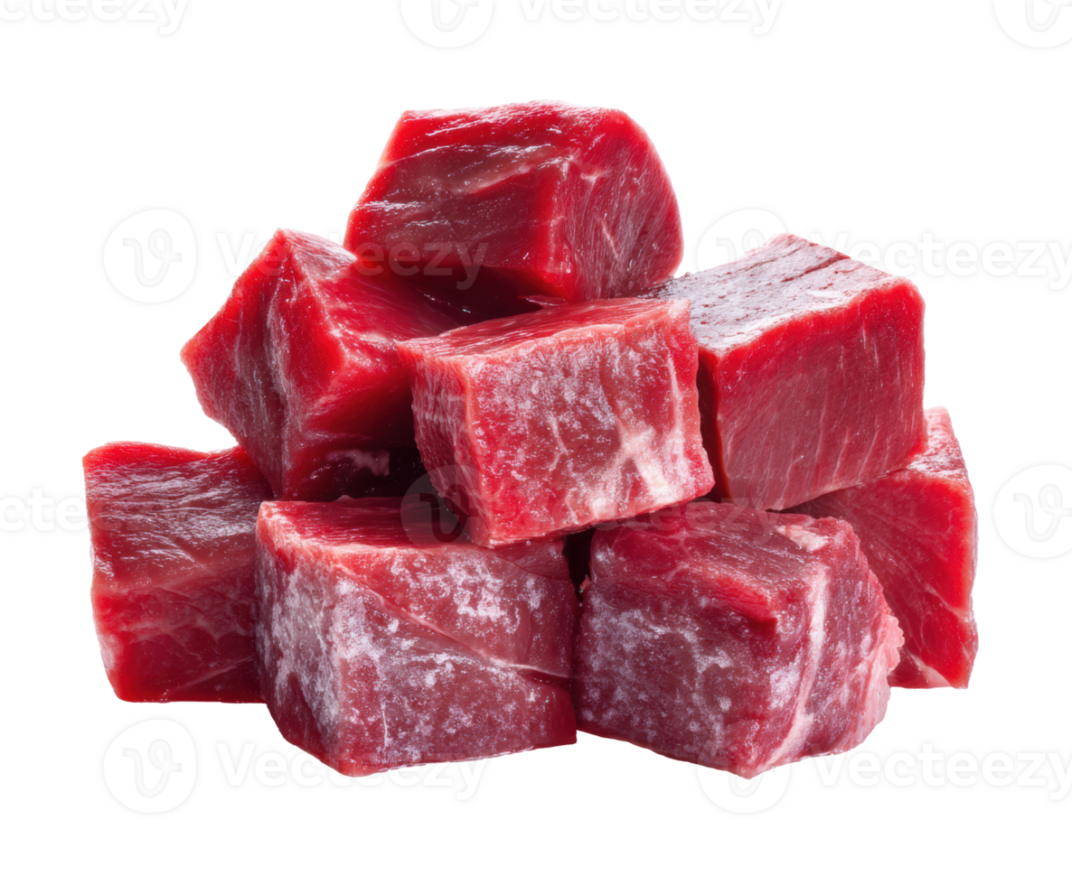 Fresh cut beef cubes ready for cooking in a dish png